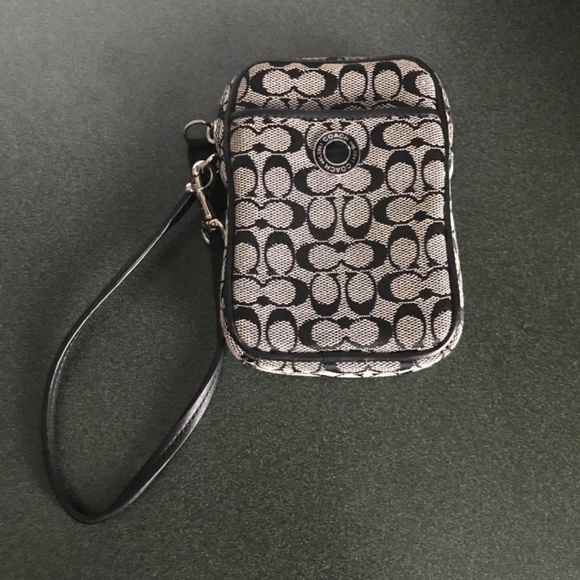Coach Black/Gray Signature C Canvas Leather Wristlet Mini Pouch - Picture 13 of 16
